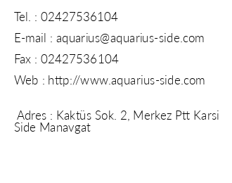 Side Aquarius Hotel iletiim bilgileri